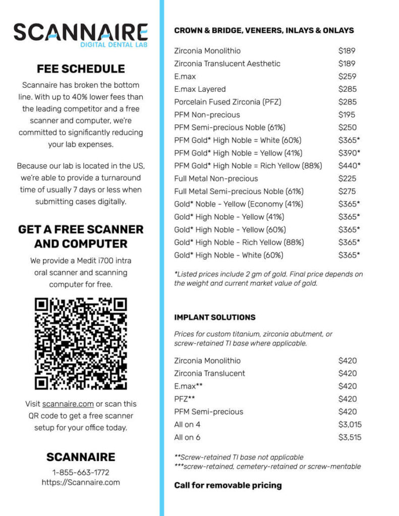 scannaire fee schedule ca